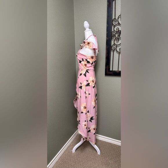 J.0.A. Pink floral high low overlapping maxi dress - Picture 2 of 5